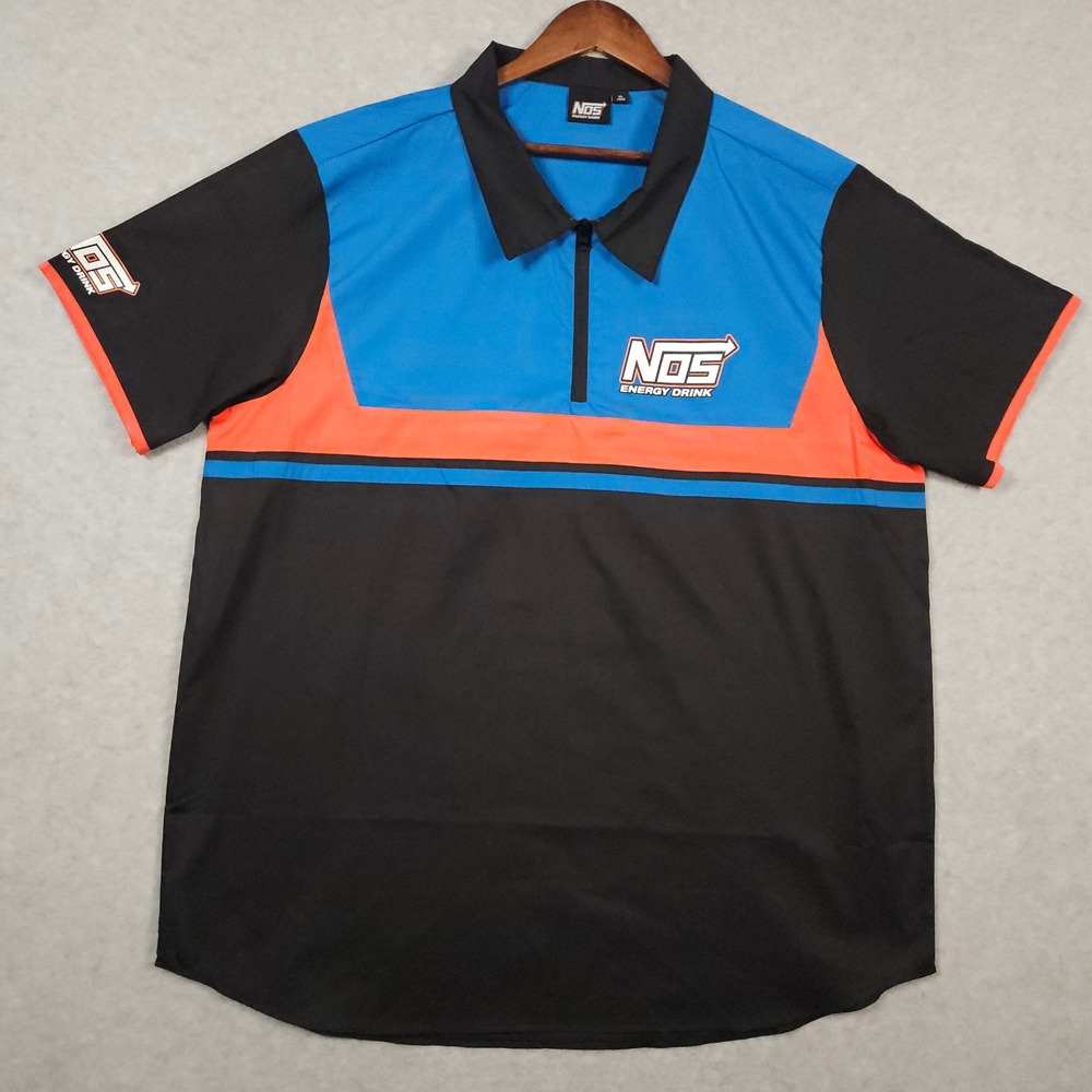 NOS Energy Drink Men's XL Blue Black Pullover Racing Pit Crew Shirt Performance